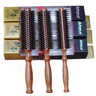 创艺猪鬃毛实木滚梳吹卷梨花头内扣造型圆筒卷发梳子理发店专用