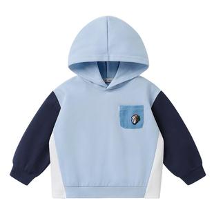 右欧男童女童连帽套头卫衣山系撞色春秋新款童装时髦休闲儿童上衣