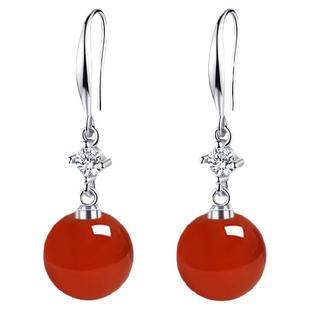 红玛瑙耳环女 人造玉质中国风耳坠2025年新款潮防过敏长款耳饰品