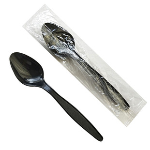 加厚黑色独立包装勺子 西餐勺叉一次性塑料叉子水果叉6寸叉1000支