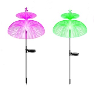 太阳能户外水母灯七彩变色光纤灯庭院阳台花园布置家用网红草坪灯