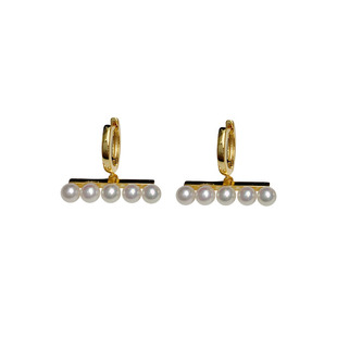 《地平线》玫瑰的故事T家纯银平衡木淡水小珍珠耳扣气质耳环耳圈