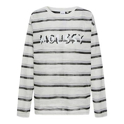 MOUSSY早春新品休闲条纹撞色字母印花长袖T恤028JSX90-1047