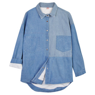 加绒牛仔衬衫女春秋2023新款冬季打底叠穿衬衣休闲韩版宽松外套潮