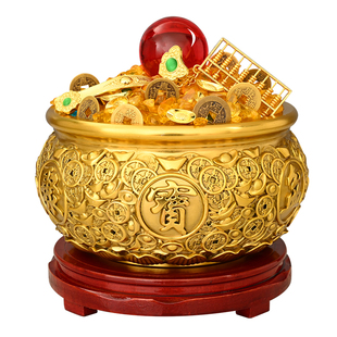 实心铜聚宝盆铜摆件客厅家居办公室店铺存钱罐黄铜米缸公司工艺品