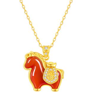 中国黄金珍尚银马上有福纯银红玛瑙项链属马本命年礼物送女友S925