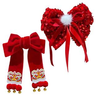 儿童红色蝴蝶结发夹子女童过年新款女孩发饰新年公主汉服皇冠头饰