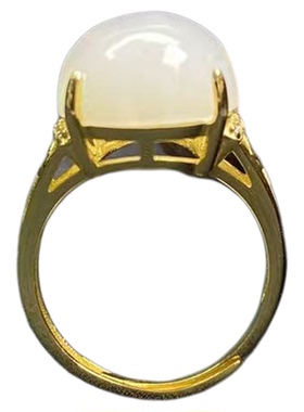 天然和田玉镶S925银白玉戒指