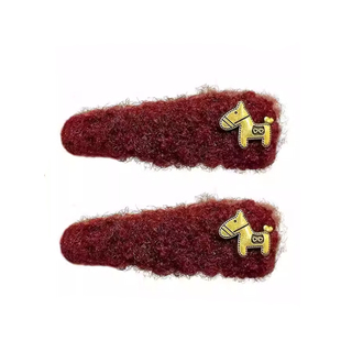 红色金标小马毛绒发夹女前额侧边夹2025新款刘海夹子高端发卡头饰