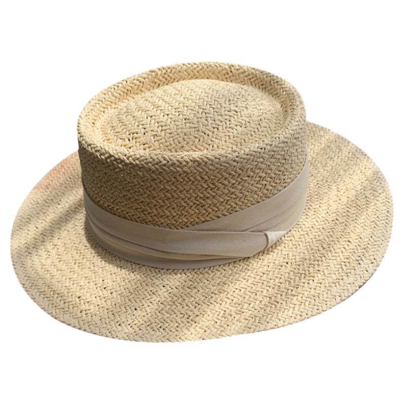 草帽出游法式女夏季平檐贴布