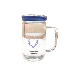 简约办公室喝水杯带盖家用可爱泡茶水杯带过滤网杯子男女士玻璃杯