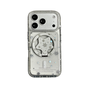 磁吸ins韩风鎏金银色波点雪花适用苹果17promax手机壳iphone16pro新款15带支架14双层13女17全包防摔保护套pm