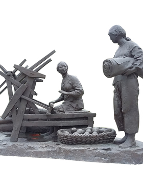 养蚕纺织布文化铸铜公园主题民俗小品玻璃钢人物雕塑商业街摆件