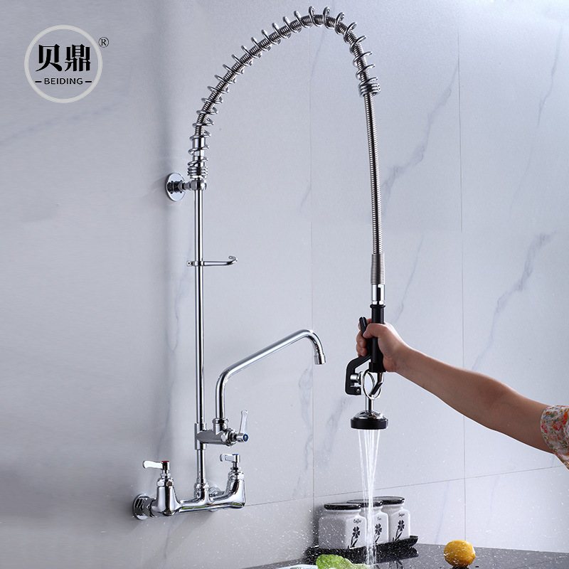 弹簧抽拉商用厨房水龙头跨境冷热水多功能菜盆水槽全铜洗碗机龙头