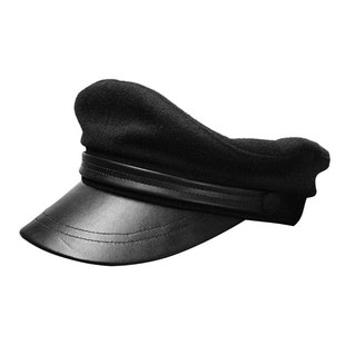 秋冬季男女士鸭舌帽皮帽檐学生帽平顶帽帅气黑色小头毛呢帽