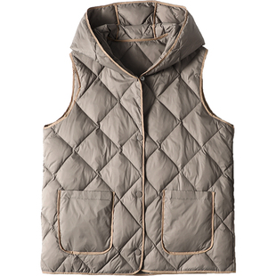 羽绒背心马甲女外穿轻薄短款宽松外套菱格时尚羽绒服带帽坎肩小款