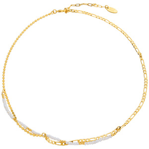 天然异形米粒珍珠项链女小众拼接设计高级轻奢时尚双层金属锁骨链