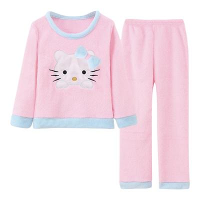 可爱KT猫女童法兰绒睡衣秋冬薄款