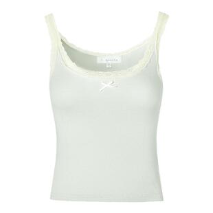 Kroche  蕾丝拼接 缎带蝴蝶结 糖果色百搭吊带背心外穿上衣