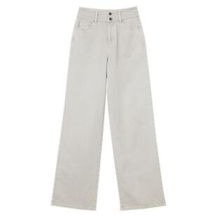 YINER音儿女装冬季百搭直筒长裤通勤浅灰色牛仔裤