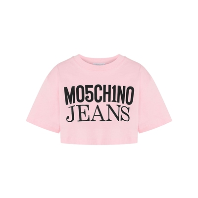 【礼物低至5折】M05CH1N0 JEANS 女士徽标印花短款T恤露脐上衣