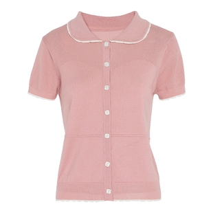 马天奴夏季新款纯色翻领短袖针织衫开衫莱赛尔混纺薄小衫时尚外搭