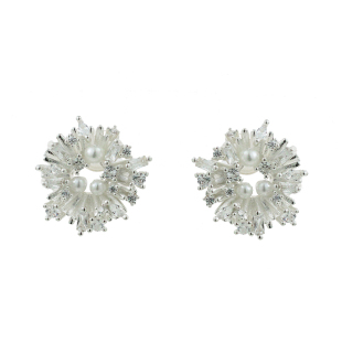 「霜穗」韩系太阳花几何珍珠耳饰蚊香盘耳夹气质款耳钉银独特耳环