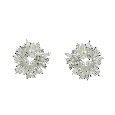 「霜穗」韩系太阳花几何珍珠耳饰蚊香盘耳夹气质款耳钉银独特耳环