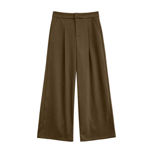 米米子微胖大码胖mm“布朗宁”复古时尚气质棕色西装裤高腰裤女秋