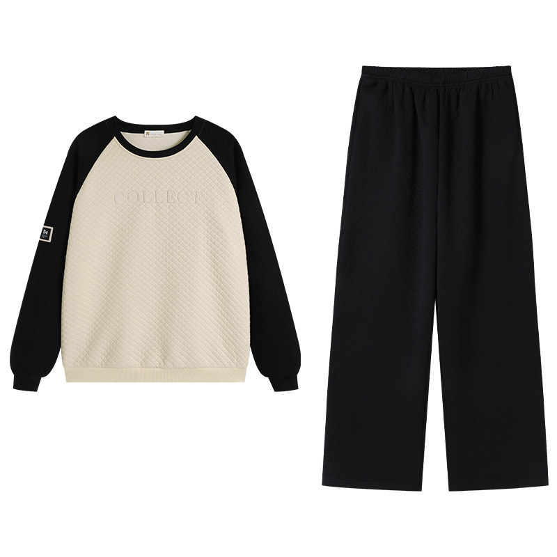 秋冬纯棉夹层简约情侣家居服套装