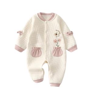 婴儿衣服秋冬夹棉连体衣女宝冬装小公主洋气宝宝保暖a类6外出秋季