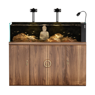 莱易欧2026新款新中式观南金晶超白玻璃鱼缸客厅底滤水族箱溪流缸