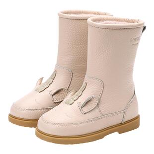 Donsje独角兽款儿童靴女童防滑短靴冬季加绒保暖中筒靴宝宝真皮鞋