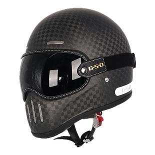 GSD复古碳纤维摩托车头盔四季哈雷机车盔男女3C认证巡航蓝牙全盔