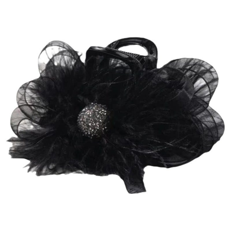 超仙欧根纱蝴蝶结羽毛抓夹女后脑勺半扎鲨鱼夹发卡毛毛发夹头饰