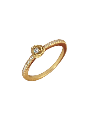 女纯银镀14k金复古玫瑰花戒指ins