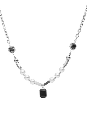 黑宝石CAIMOU钛钢珍珠毛衣锁骨链