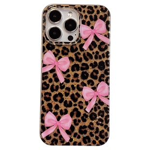 滴胶glitter Leopard print bowknot case适用iphone 11 12 13 14 15 16 plus 17 pro max