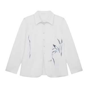 张杰明星同款白色刺绣束绳道袍西装男士新中式韩版设计休闲西服潮