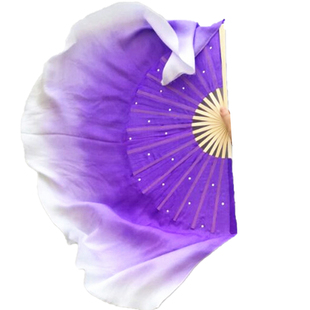 真丝双面渐变舞蹈扇跳舞扇紫色长扇海派秧歌扇广场舞扇古典舞扇子