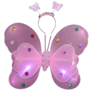 儿童蝴蝶翅膀三只蝴蝶表演道具天使花仙子舞蹈精灵魔法棒装饰发光
