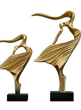 黄金色抽象母女摆件轻奢简约现代书房客厅电视柜装饰品摆设艺术品