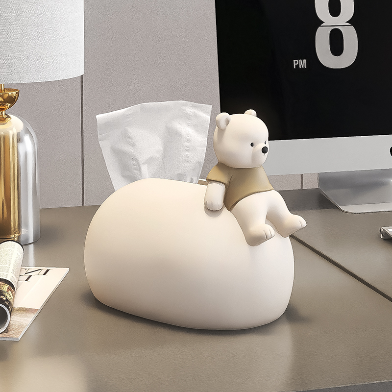 可爱元气熊纸巾盒摆件客厅餐桌茶几餐巾抽纸盒家用卧室桌面装饰
