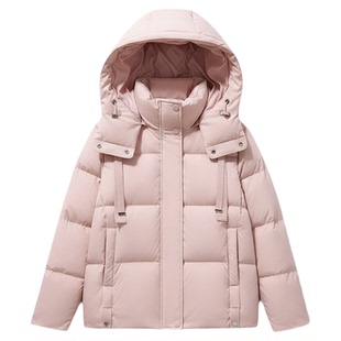 马克华菲灰色短款羽绒服女2026新款冬季连帽保暖加厚90白鸭绒外套