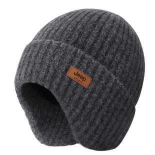 JEEP SPIRIT吉普毛线帽男冬季保暖防寒护耳羊毛混纺中老年针织帽