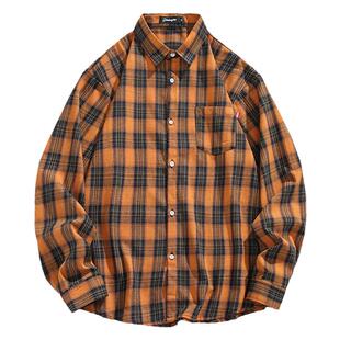 日系格子衬衫男款长袖磨毛2024新款春秋男生衬衣情侣外套潮流褂子