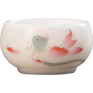 妙莲天香大师作品手绘荷花小罗汉杯冰种玉瓷个人主人杯茶杯品茗杯