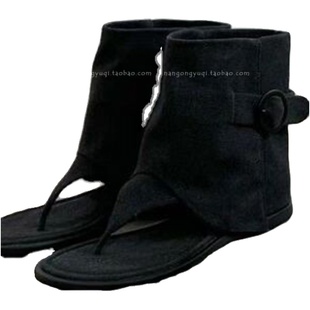 韩国东大门代购24夏新款ins牛津布皮带扣夹趾宽松套筒西部靴凉靴