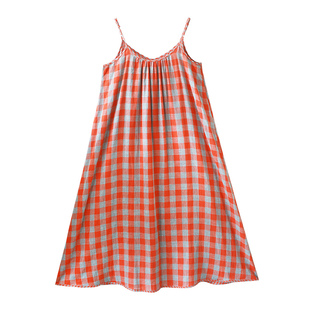 现货【追风日记】方格子吊带连衣裙女夏两面穿无袖双层复合棉长裙