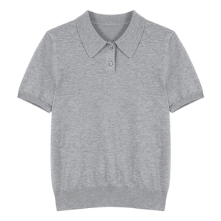 pusumede 简约LOOK|经典polo领短袖针织衫女正肩t恤莱赛尔上衣